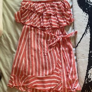 Striped Strapless Wrap Dress